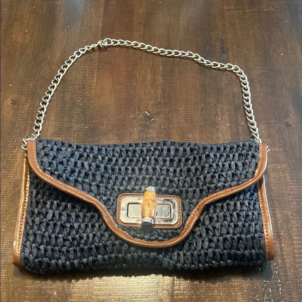 Chic Black Woven Clutch with Chain Strap Kelly & Katie